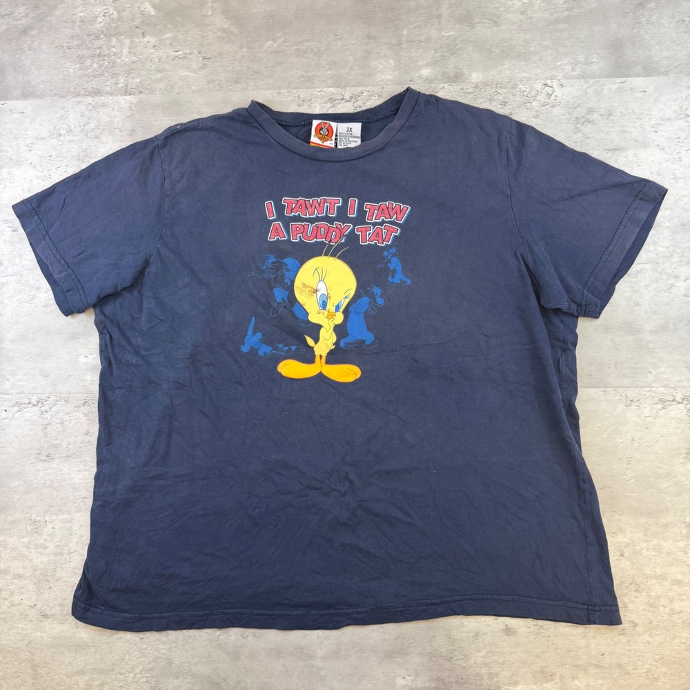 Looney Tunes Tweety Bird Sylvester Navy Graphic T-Shirt Womens 2X Vintage